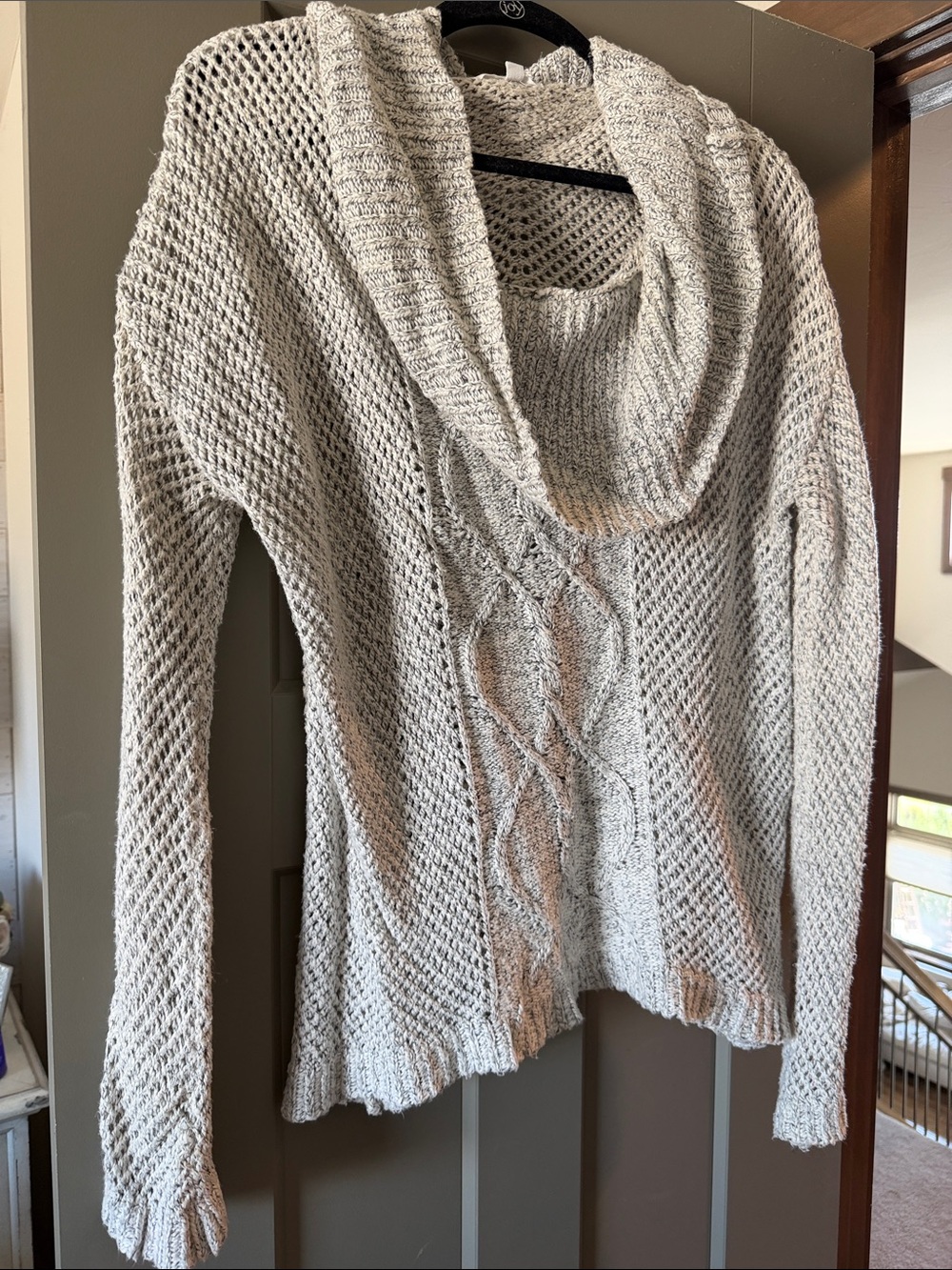 Jack by BB Dakota Light Gray Open-Knit Cowl Neck Sweater